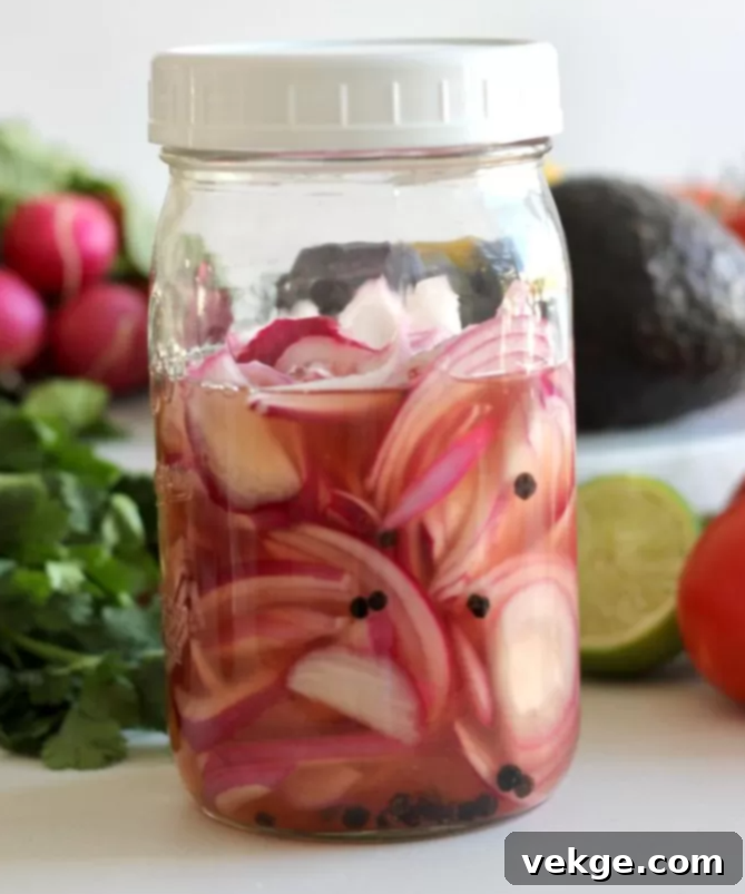 Tangy Onion Delights 4 A beautiful jar of homemade pickled red onions, ready to be served