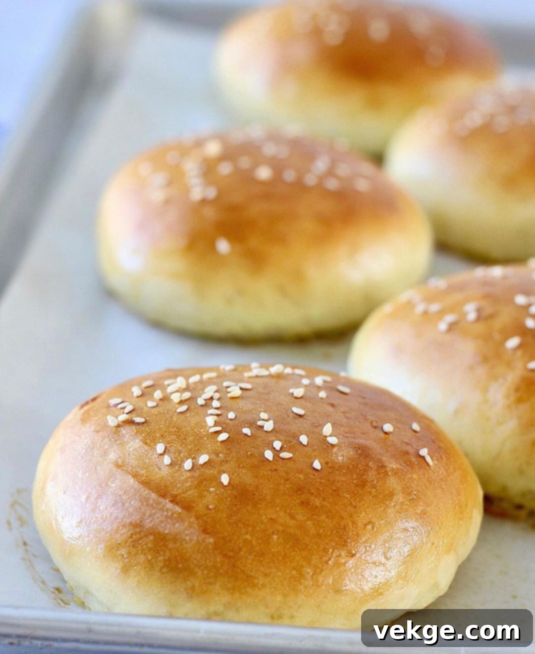 Artisan Burger Buns 19 A stack of perfectly baked homemade hamburger buns.