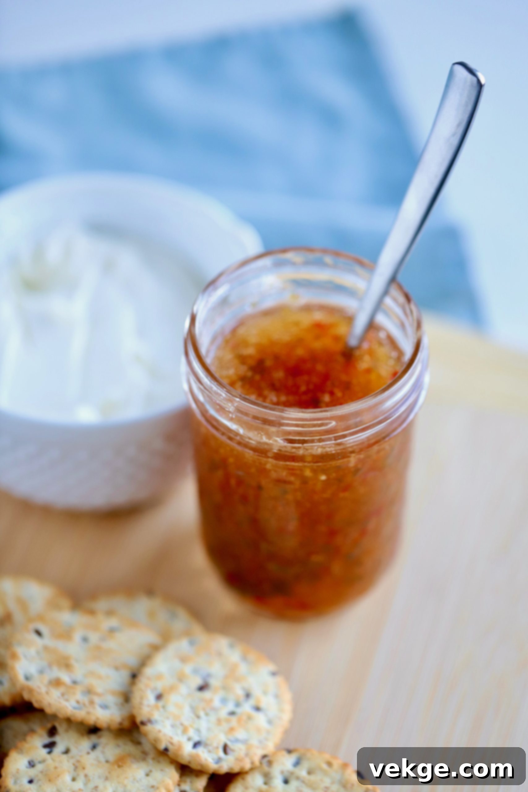 Sweet Heat Jalapeño Jelly 2 Freshly made Jalapeño Jelly in clear glass jars
