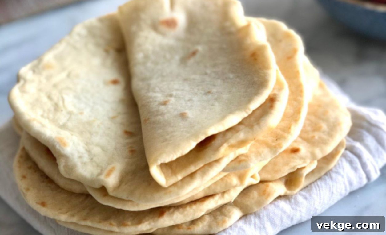 Close-up of freshly made homemade flour tortillas.