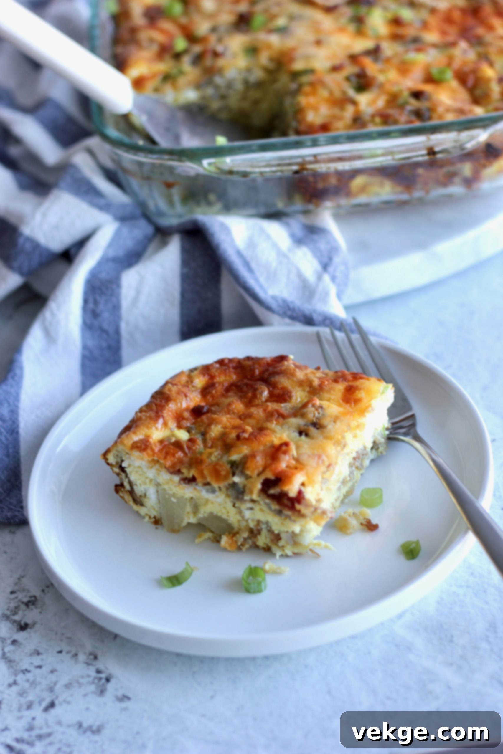 Morning Comfort Casserole 2 A delicious savory breakfast casserole, freshly baked and ready to serve