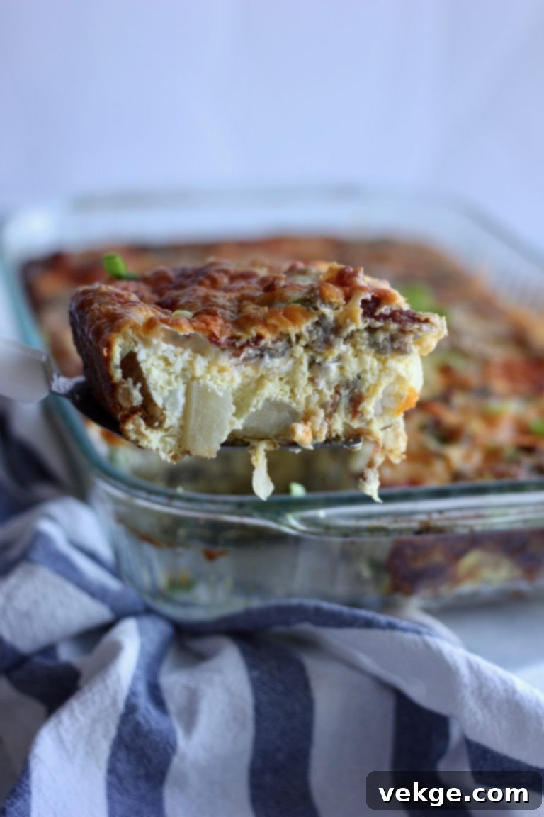 Morning Comfort Casserole 3 Close-up of golden brown potatoes, a key ingredient in the breakfast casserole