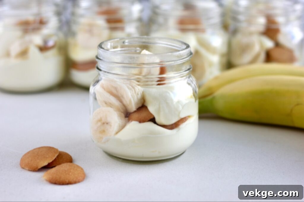 Individual Banana Pudding Cups served in glass jars