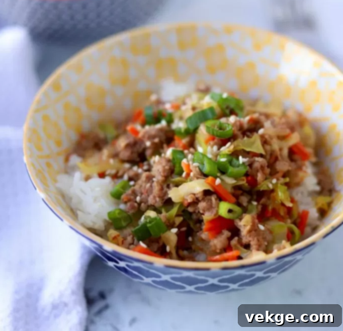A visually appealing image of the completed Egg Roll in a Bowl.