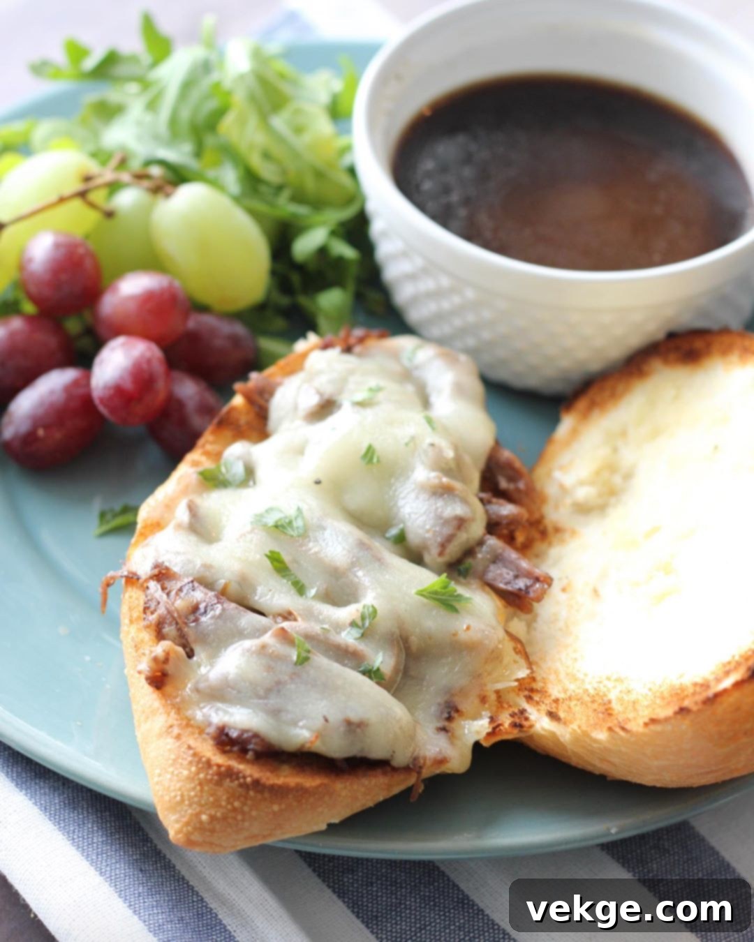 Mouthwatering Instant Pot French Dip Sandwiches 2 Delicious Instant Pot Au Jus Sandwiches on a platter