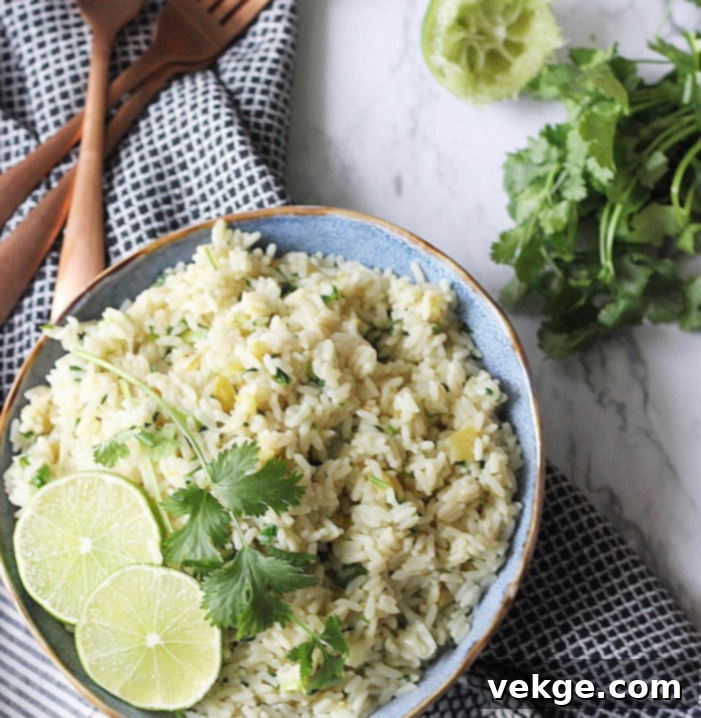 Cilantro Lime Rice 4 Cilantro Lime Rice served in a bowl, ready to eat.