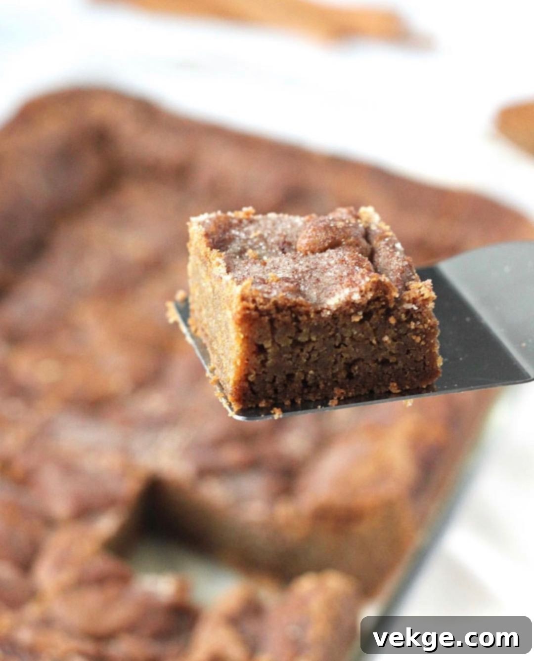 Golden Snickerdoodle Blondie Squares 2 Delicious Snickerdoodle Blondies cut into squares, showcasing their chewy texture and golden-brown top with cinnamon sugar swirl.