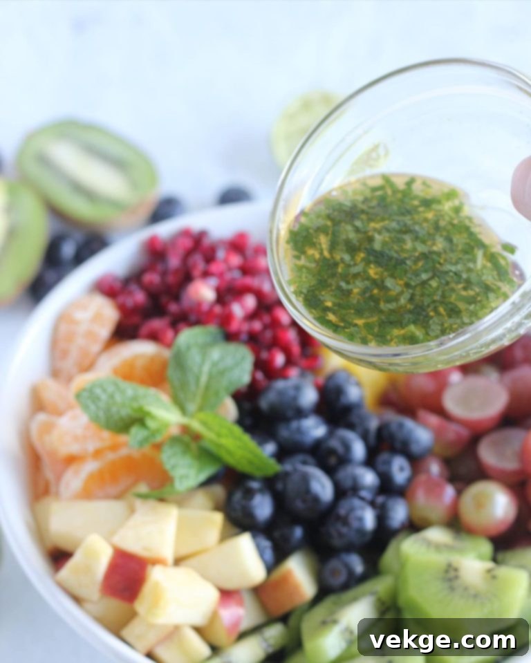 Close-up of fresh fruit salad ingredients