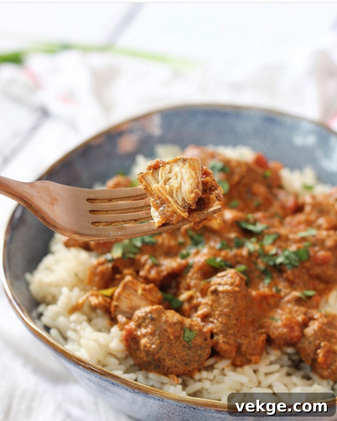 Creamy Indian Butter Chicken 2 Delicious Instant Pot Indian Butter Chicken in a bowl, ready to be served.