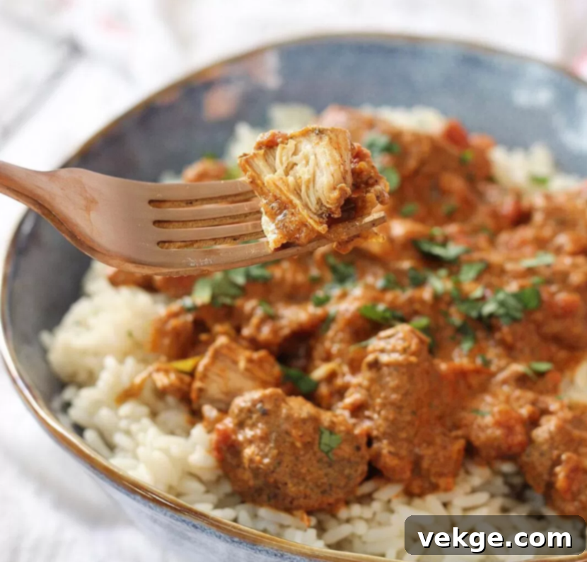 Creamy Indian Butter Chicken 4 A vibrant and appetizing close-up of a serving of Instant Pot Indian Butter Chicken.