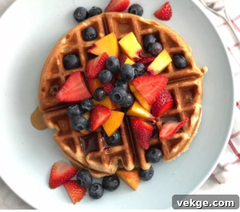 Artisan Sourdough Waffles 5 Sourdough waffles drizzled with syrup and garnished with powdered sugar