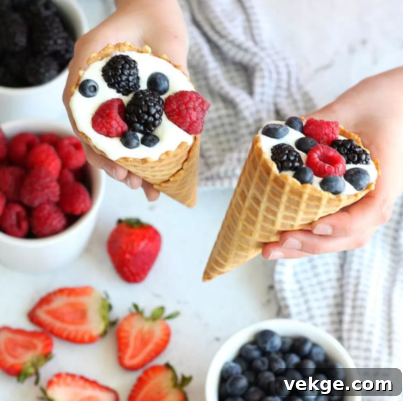 Grecian Cream Cone 4 A beautifully presented Greek yogurt cone with various toppings.