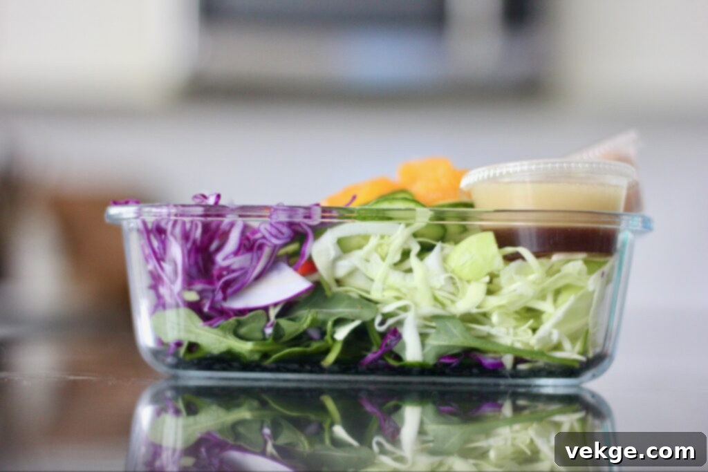 Toasted Sesame Crunch Salad 5 Crunchy Sesame Salad ingredients with dressing components