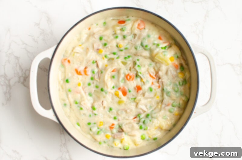 Ultimate Weeknight Chicken Pot Pie 5 Making the creamy chicken pot pie filling