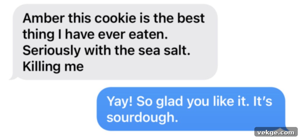 Text message from Mandy raving about the sourdough cookies