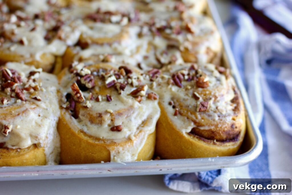 Artisan Sourdough Pumpkin Swirls with Nutty Brown Butter Frosting 3 Close-up of baked sourdough pumpkin cinnamon rolls