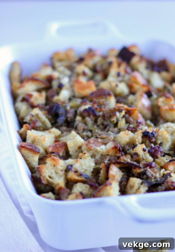 Savory Sourdough Sausage Stuffing 3 Crusty homemade sourdough bread, perfect for making a savory classic stuffing with country sausage