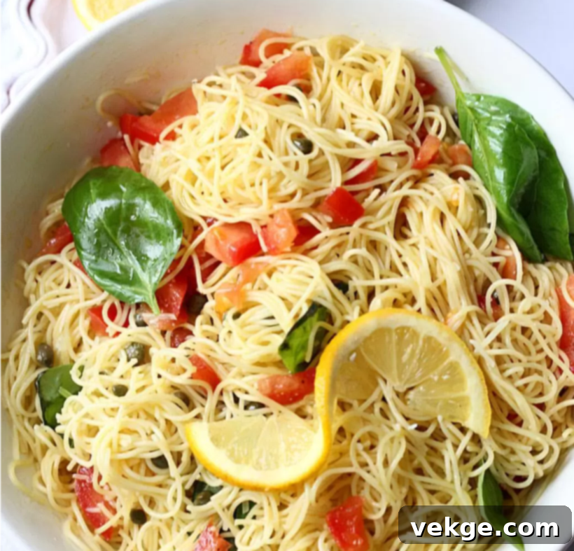 Lemon Capellini Pasta Salad, a fresh and zesty dish.