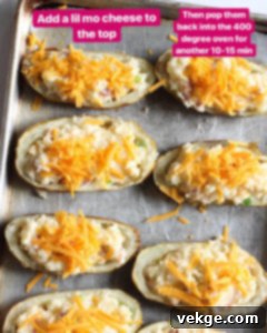 Double-Baked Delight 10 Adding more grated cheese to the potato filling before refilling the skins.