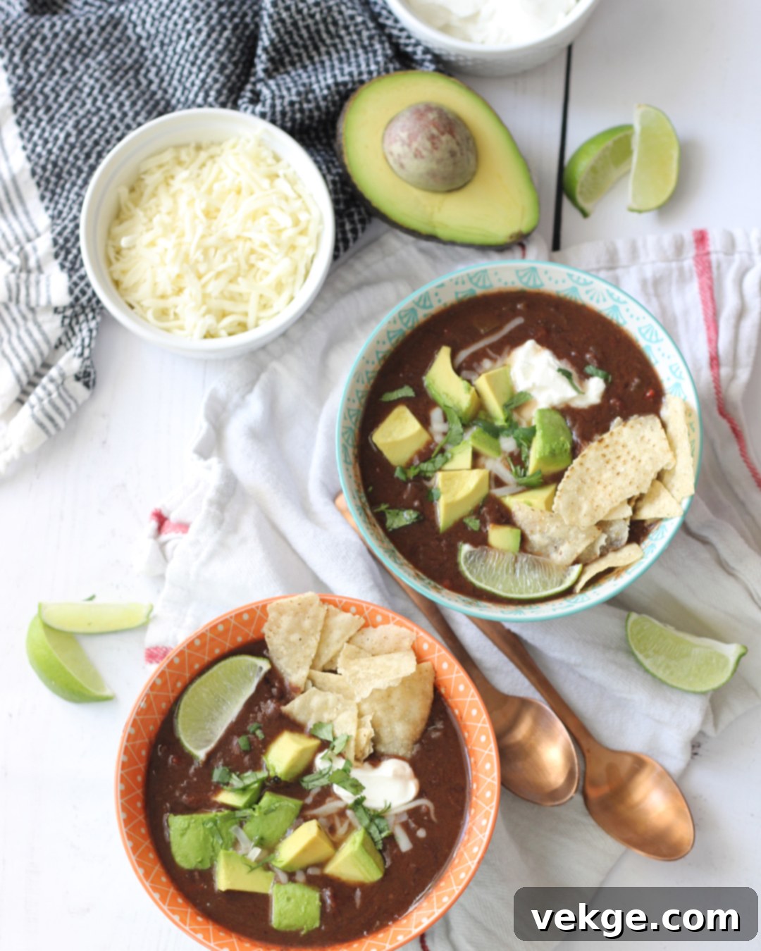 Hearty Instant Pot Black Bean Soup 6 A bowl of Instant Pot Black Bean Soup with fresh toppings