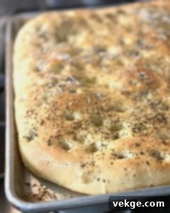 Fragrant Rosemary Focaccia 3 Close-up of golden brown focaccia bread