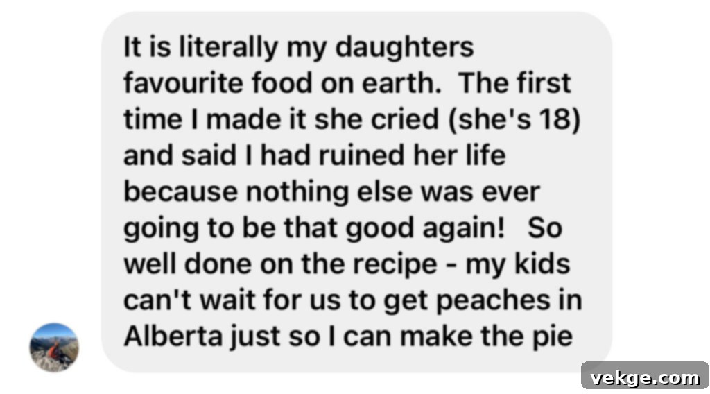 Velvet Peach Cloud Pie 3 Full view of the Heavenly Fresh Peach Cream Pie with a slice removed, revealing the delicious layers.