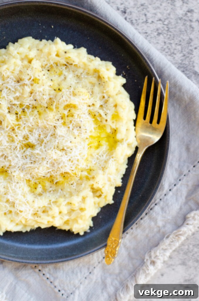 Effortless Instant Pot Risotto 4 A bowl of uncooked Arborio rice, highlighting its short, plump grains essential for risotto