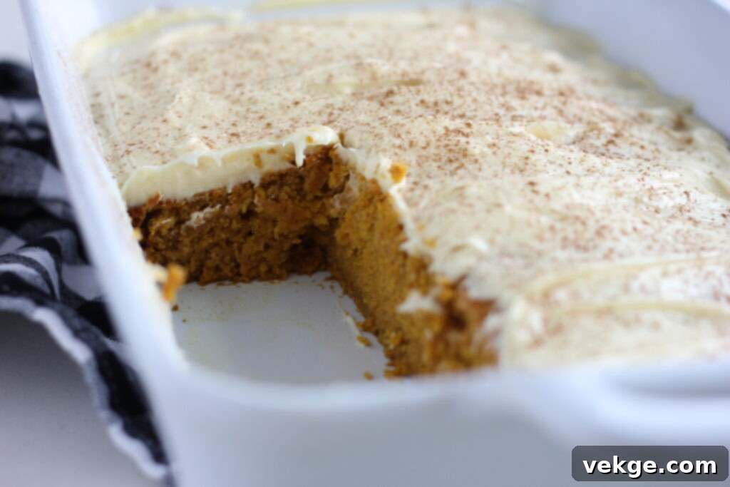 Delicious pumpkin cake topped with rich cream cheese frosting