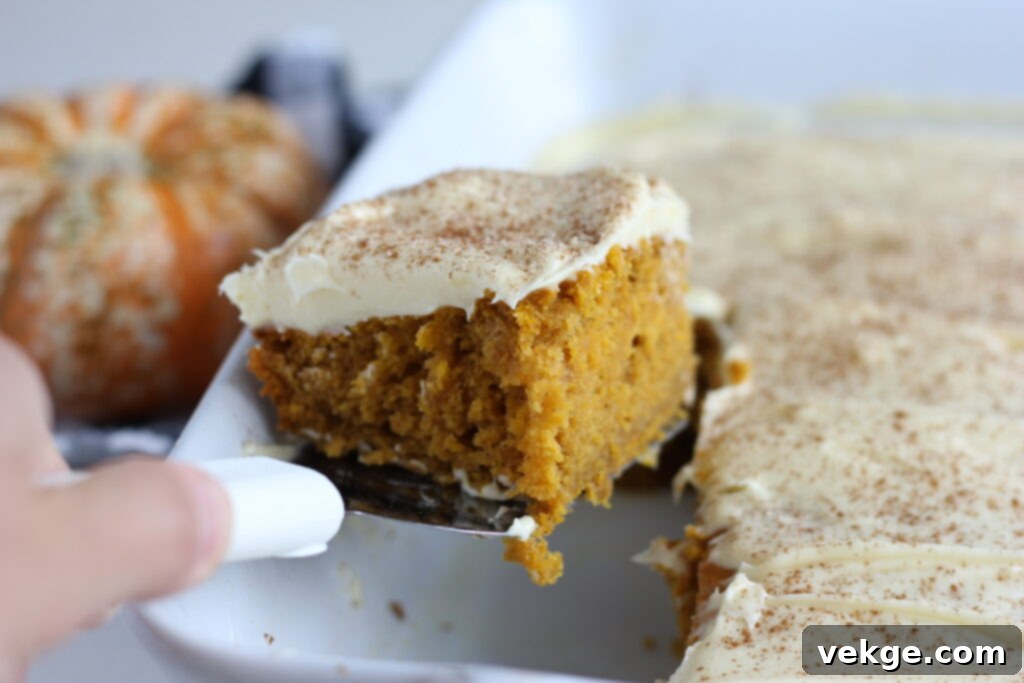 Pumpkin cake with a generous layer of browned butter cream cheese frosting