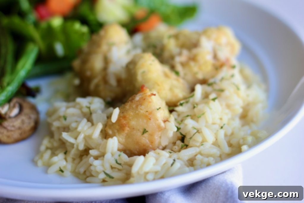 Ultimate Baked Chicken and Rice 9 Close-up of baked chicken and rice with fresh parsley garnish