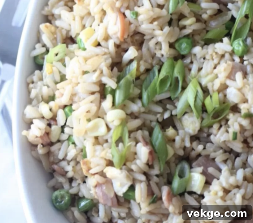 Homestyle Ham Fried Rice 4 Delicious Ham Fried Rice served in a bowl, ready to eat.