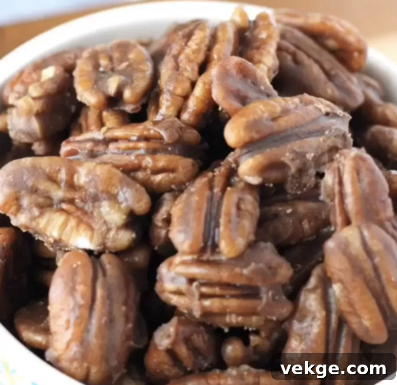 A bowl of delicious glazed pecans, ready to be served