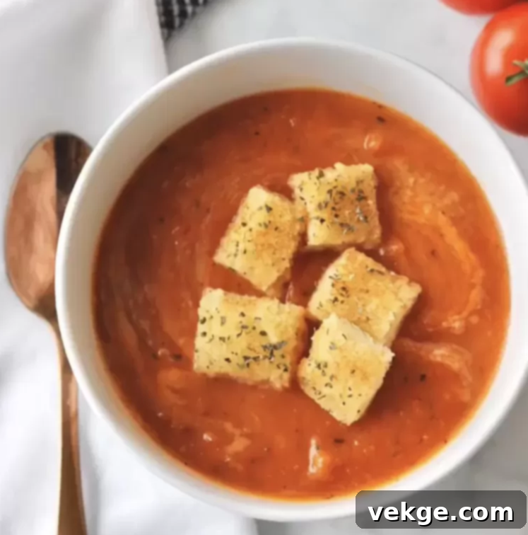 Velvety Tomato Basil Bisque 4 Ingredients for tomato basil bisque laid out on a kitchen counter.