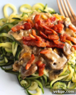 Creamy Mushroom Zoodle Delight 3 Close-up of creamy mushroom sauce with zoodles, ready to serve