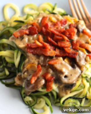 Creamy Mushroom Zoodle Delight 4 Top-down view of Zoodles with Mushroom Cream Sauce, showing the rich texture