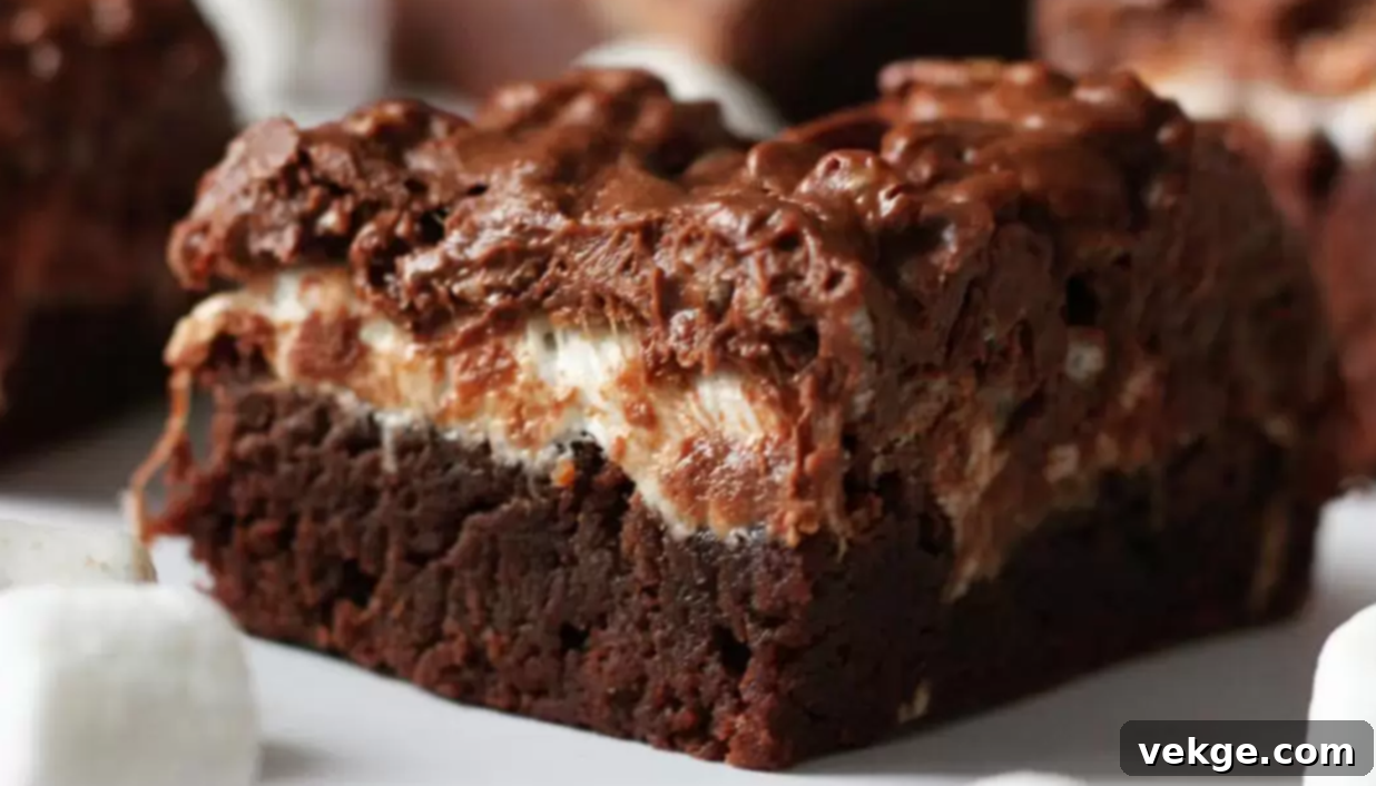 Peanut Butter Marshmallow Crunch Brownies 4 A delicious slice of Marshmallow Peanut Butter Rice Krispies Brownies