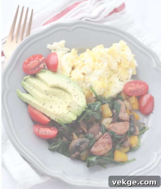 Simply Delicious Mornings 4 Close-up of the delicious breakfast ingredients, with a focus on the Aidell's pineapple and bacon sausage.