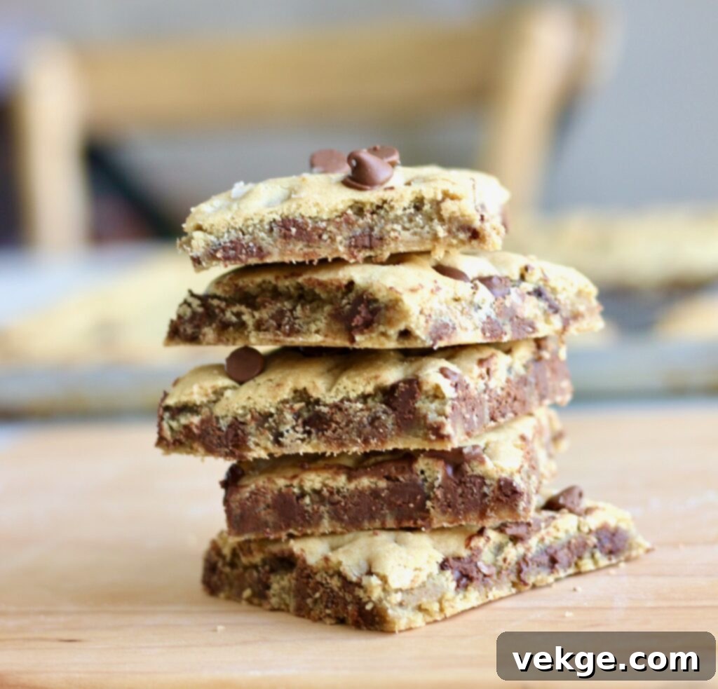 Artisan Brown Butter Chocolate Chip Bars 2 Close-up of golden browned butter sourdough chocolate chip cookie bars with chocolate chips on top
