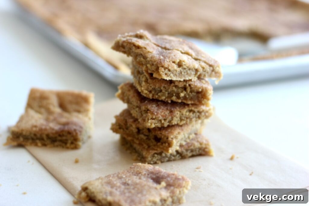 Close-up shot of the snickerdoodle bar batter, showing its rich texture before baking, with a spoonful of the cinnamon-sugar topping.